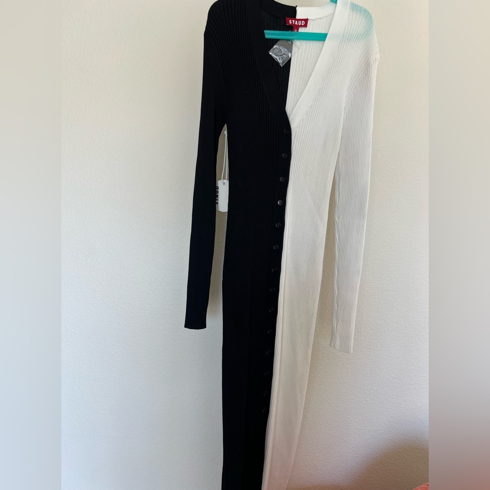 Black and White Ribbed knit Button-Down Dress